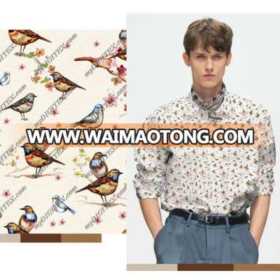 bird printed digital print on viscose fabric menswear shirts